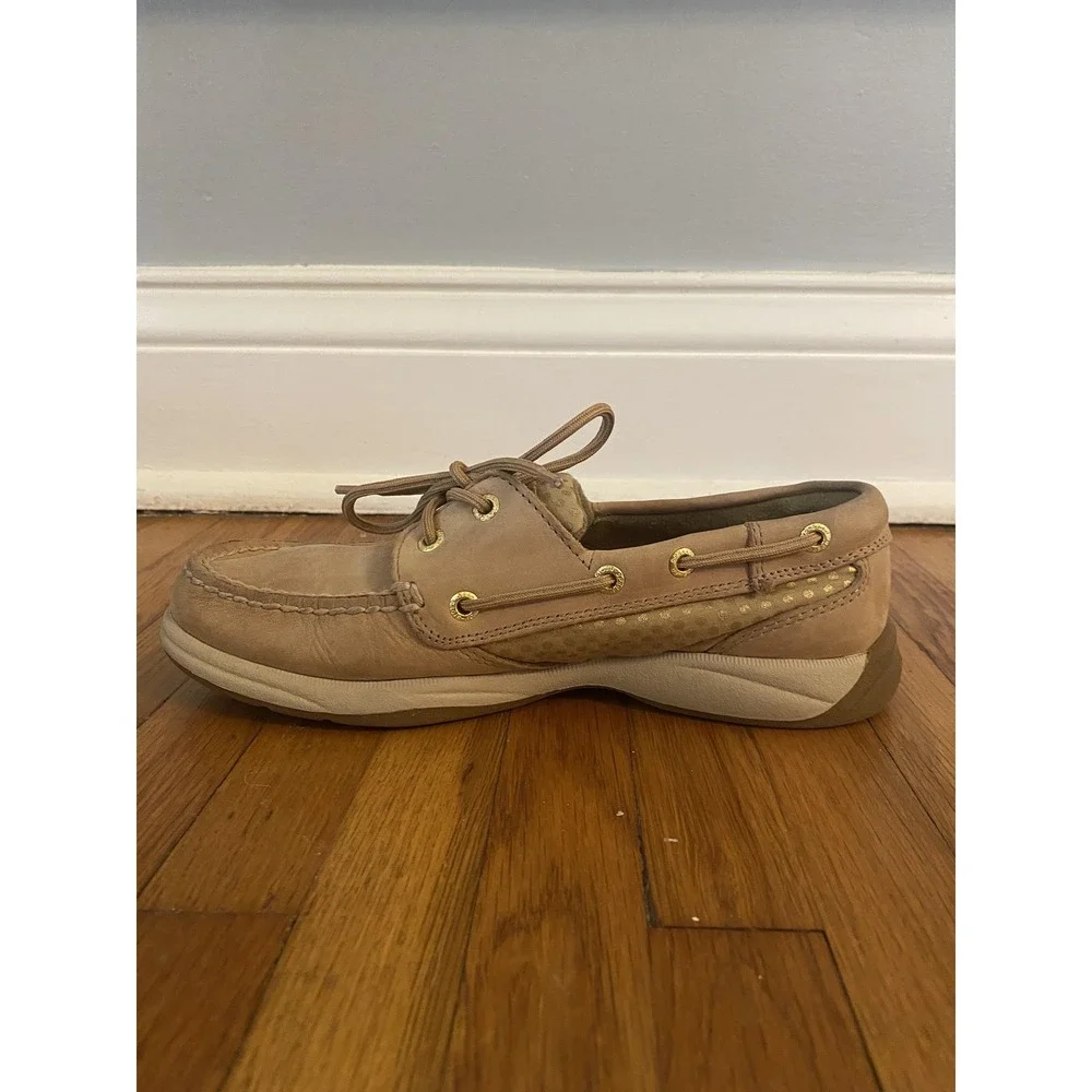 Sperry Top-Sider Shoes Womens Size 6 Tan Leather Boat Mesh Moc Toe STS92460